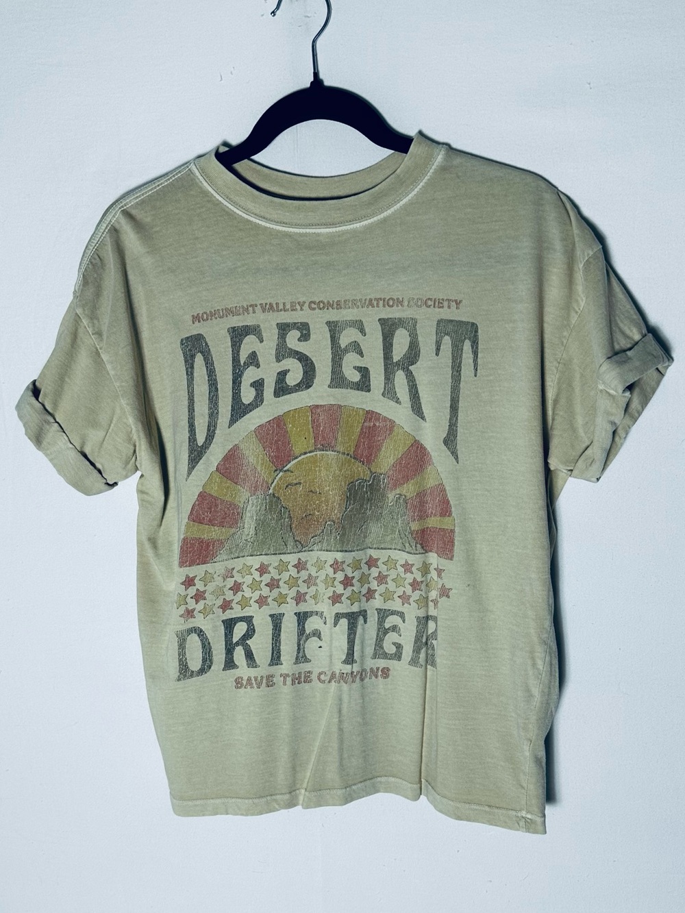 Desert Drifter Monument Valley Graphic Tee Distressed Oversized Cotton T Shirt L